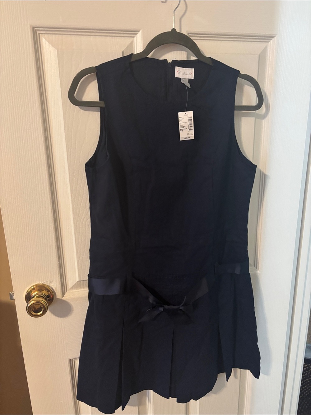 The Children's Place Navy Sleeveless School Dress Shirt with Waist Bow